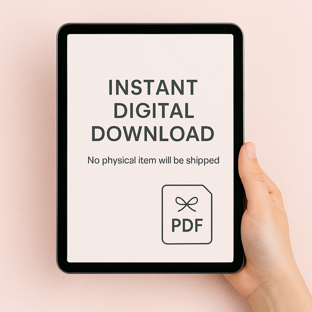 A realistic and aesthetic square mockup image showing a person holding a tablet in a cozy, feminine workspace setting. The tablet screen displays a digital PDF titled “20 AI Video Prompts for Shopify & Etsy Social Media Success.” Surrounding items include a laptop, coffee cup, pen, and planner arranged on a soft pink and neutral-toned flatlay background. This digital product is designed to help Etsy and Shopify sellers easily create faceless, scroll-stopping social media content for platforms like TikTok, I