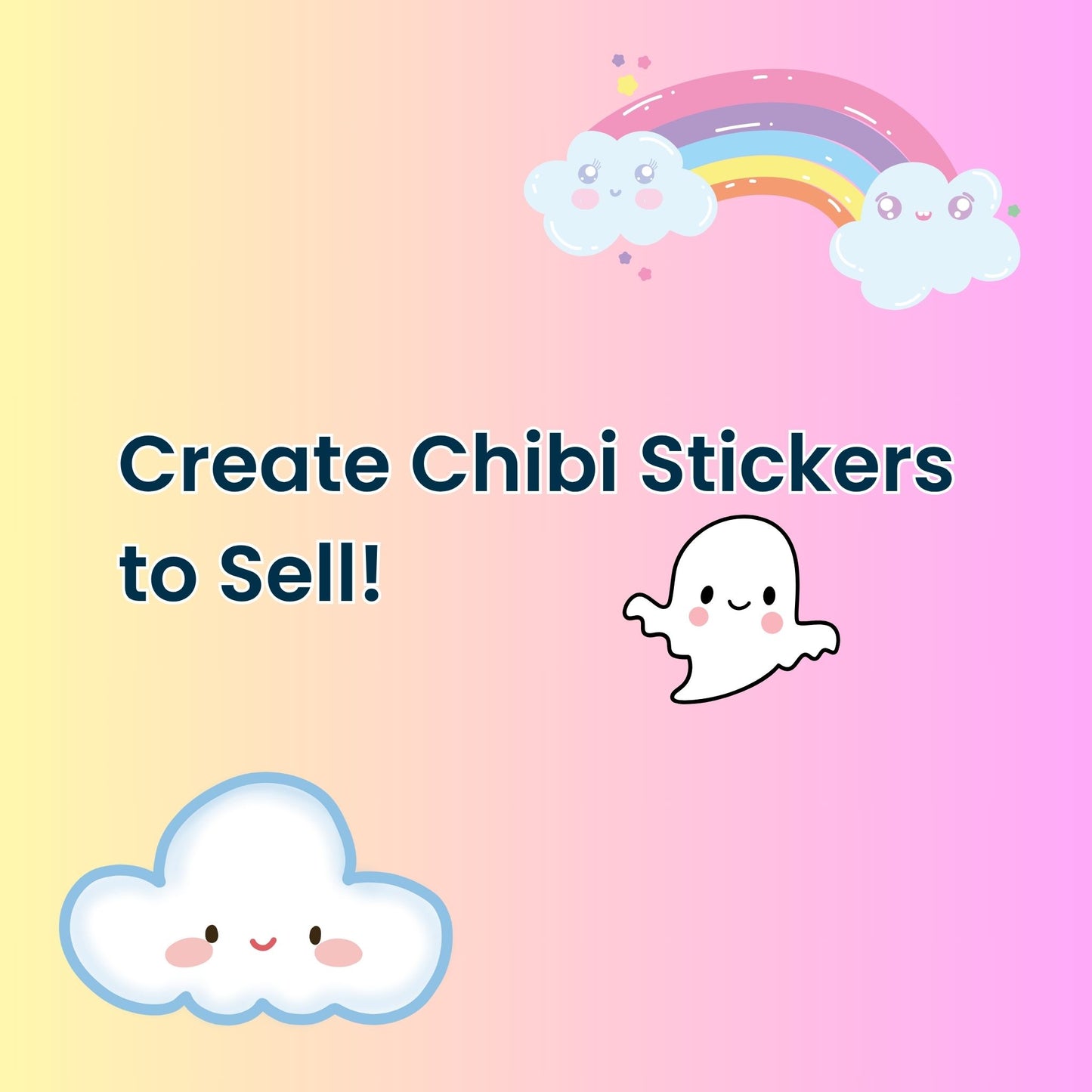 Kawaii sticker AI prompt guide explaining chibi cat and unicorn designs for Shopify