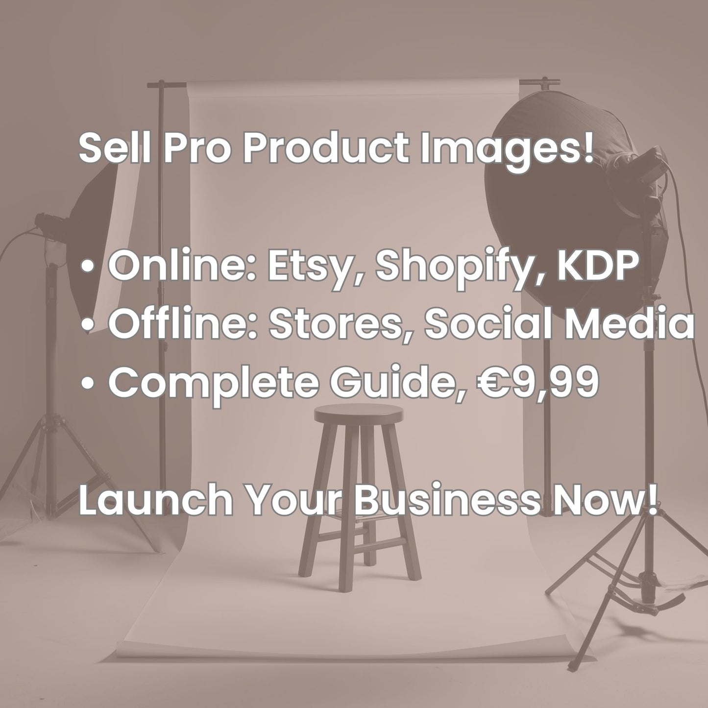 Graphic showcasing platforms like Etsy and Shopify for selling pro AI product images with MidJourney prompts