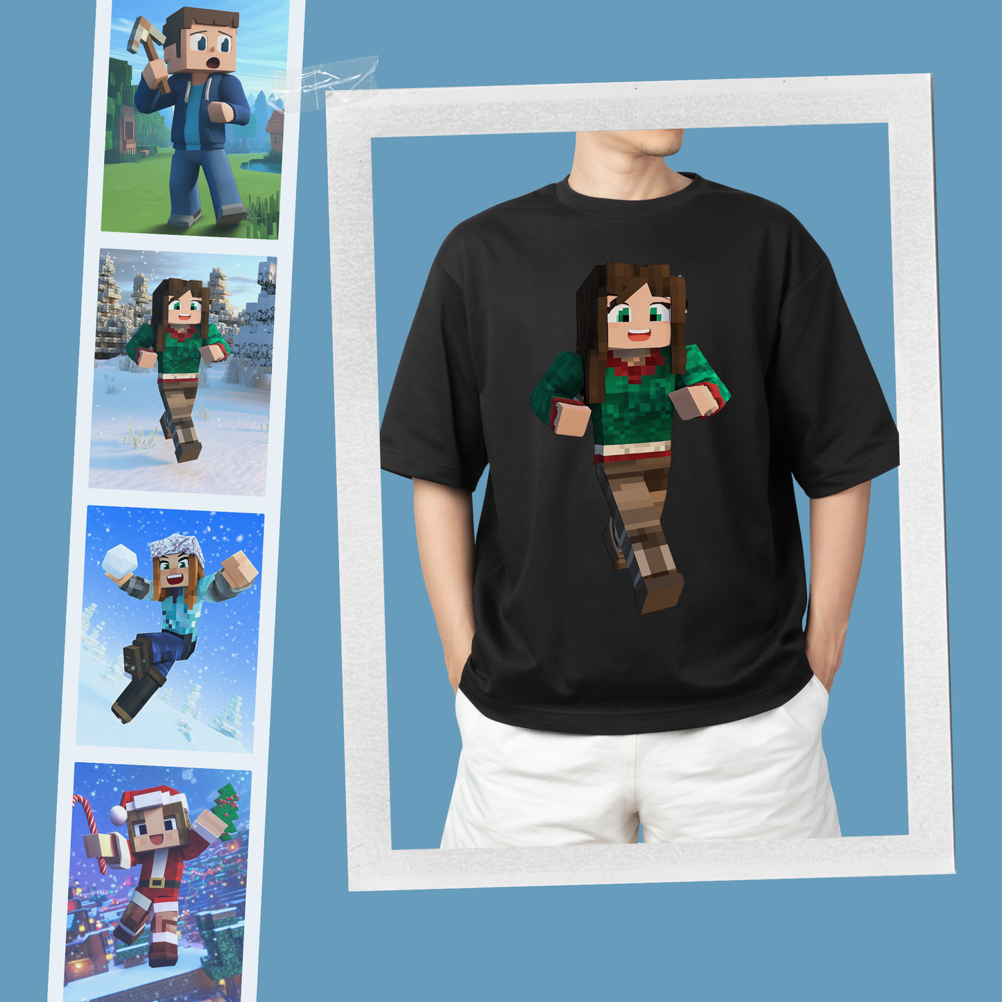 Collage featuring various Minecraft-inspired characters.