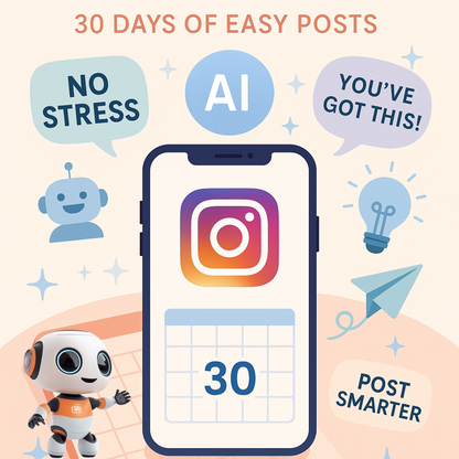 Beginner-friendly 30-day content planner for Instagram with ready-to-use captions, niche hashtags, and practical content tips to help you post consistently without stress