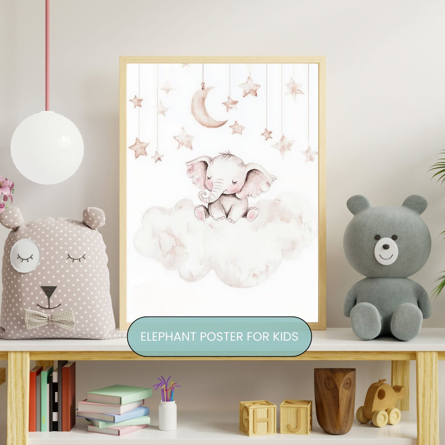 Cozy animal print framed and displayed in a baby’s nursery, featuring a soft and warm watercolor illustration – perfect for a snug and inviting atmosphere