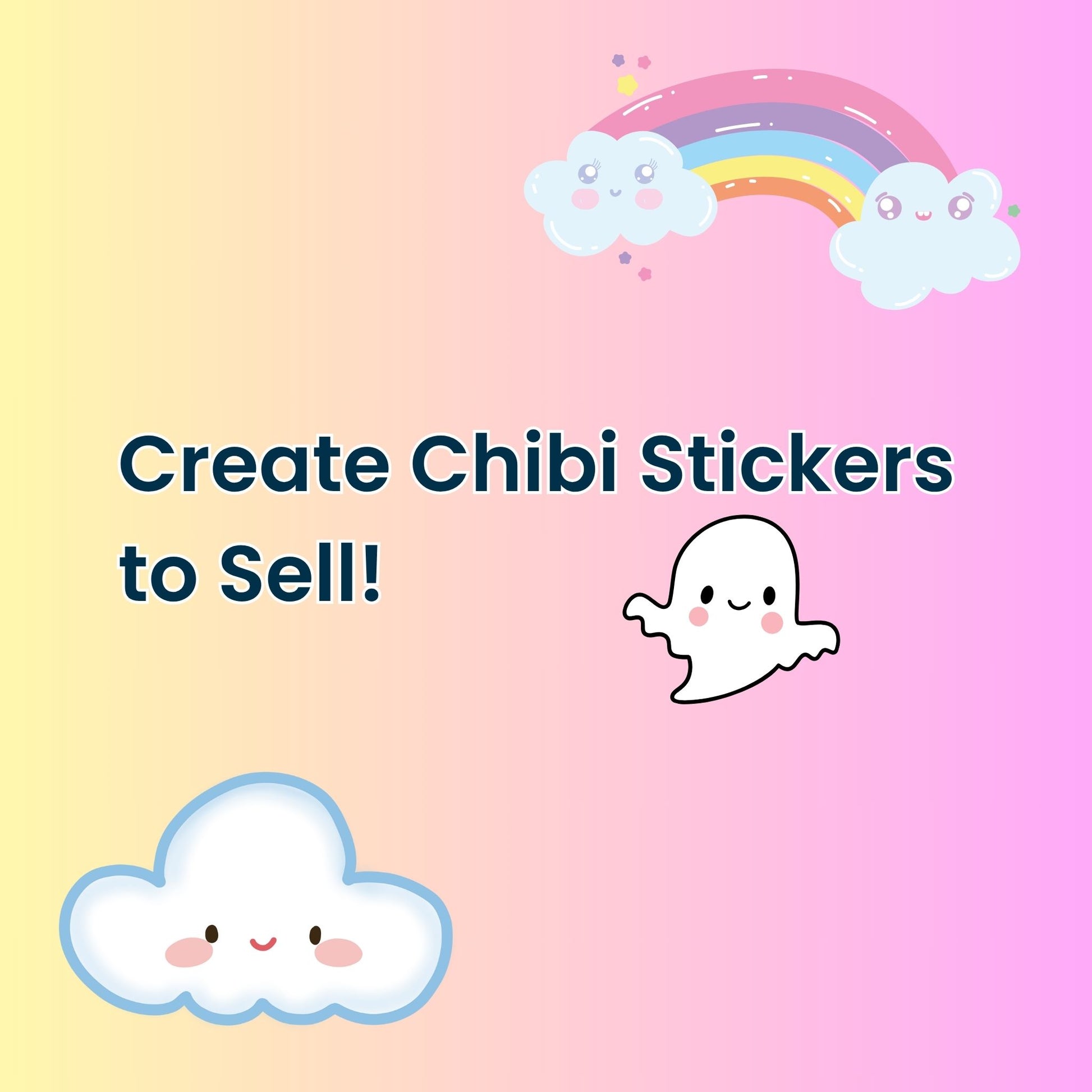 Kawaii sticker AI prompt guide explaining chibi cat and unicorn designs for Shopify

