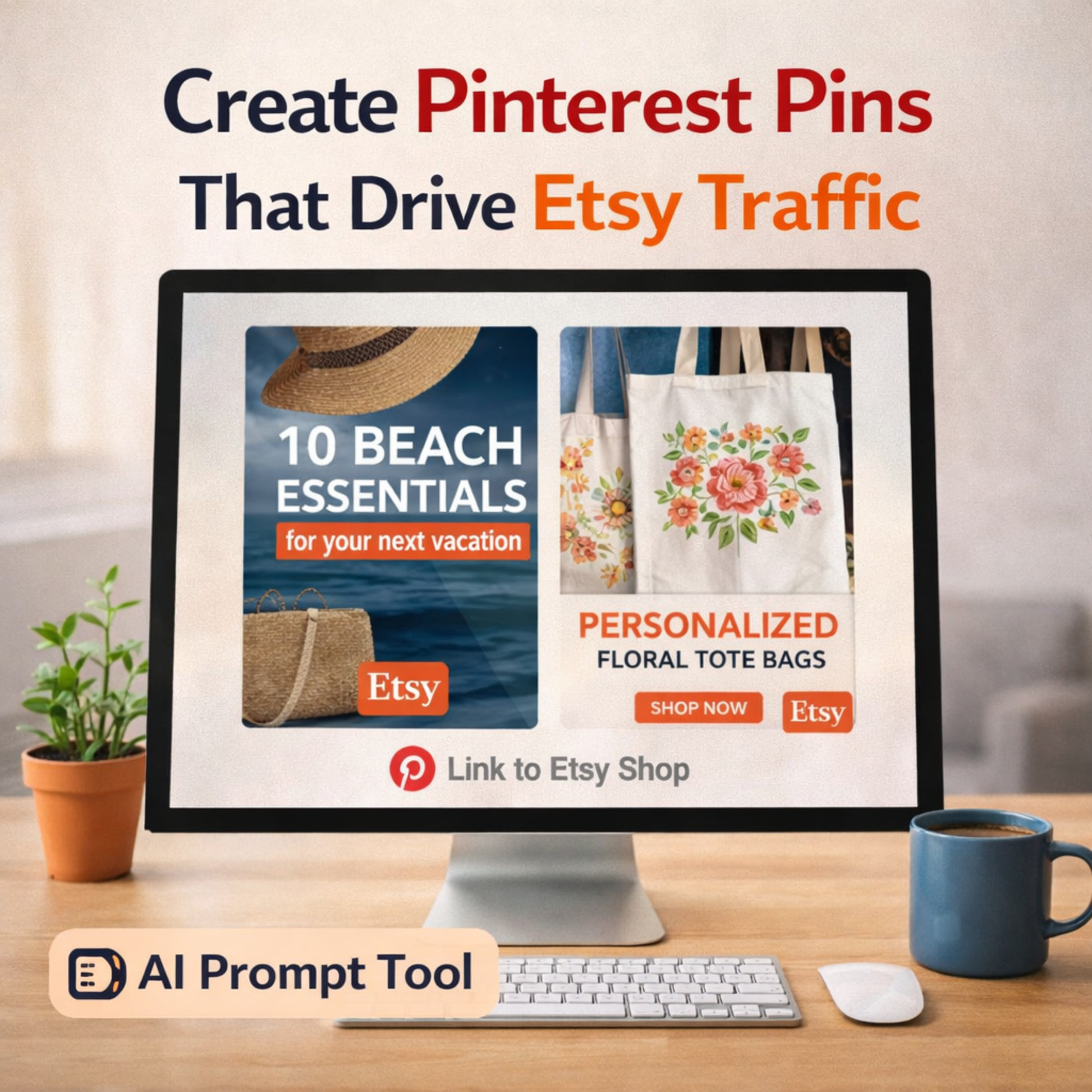 AI workflow tool that helps Etsy sellers create Pinterest pins to drive traffic and increase listing visibility