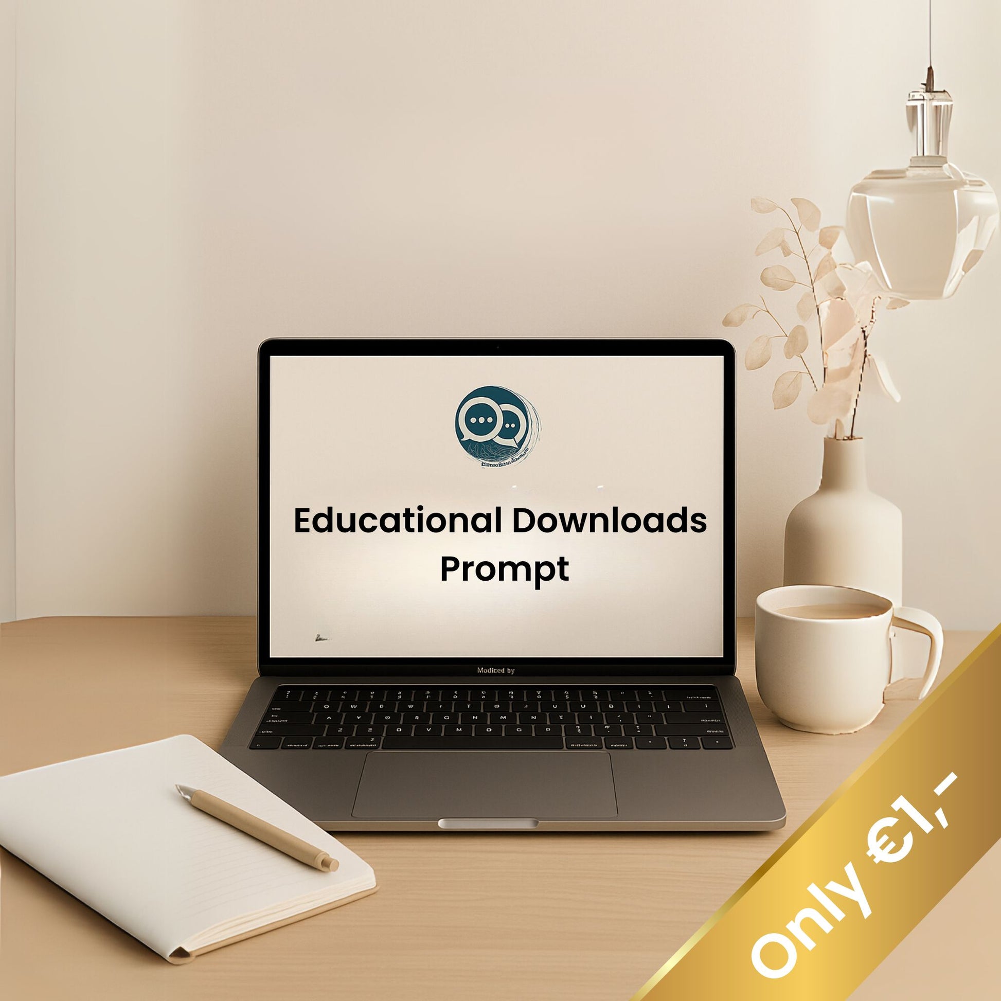 Educational Downloads Prompt thumbnail – €1 digital product creation tool with vibrant design for beginners