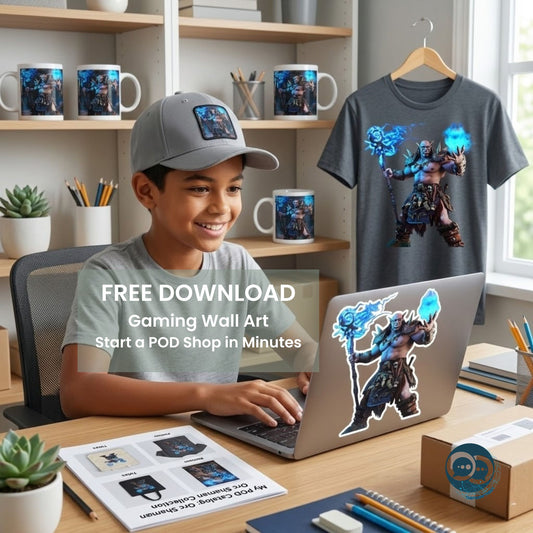 Example of gaming inspired fantasy wall art that can be used for posters or printable decor in a print on demand store.