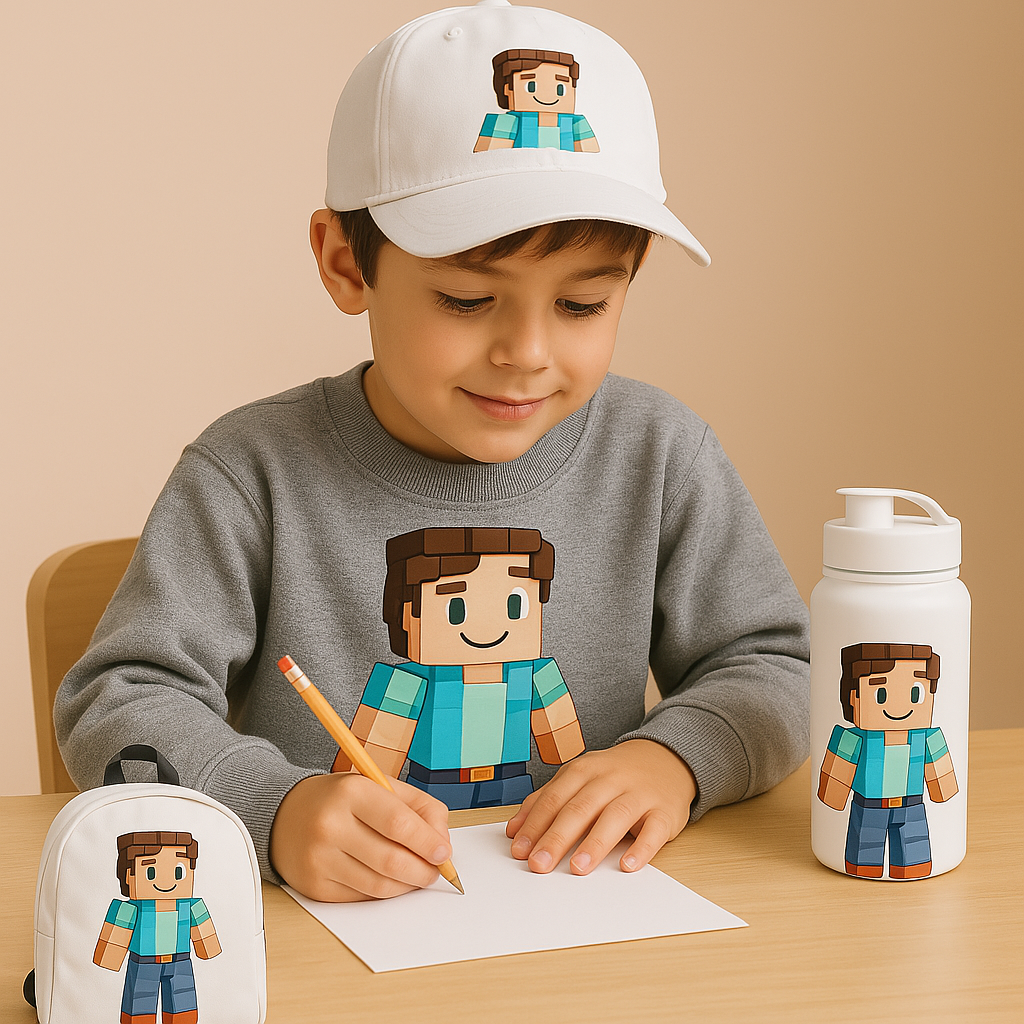Assorted print-on-demand products featuring a vibrant gaming character design