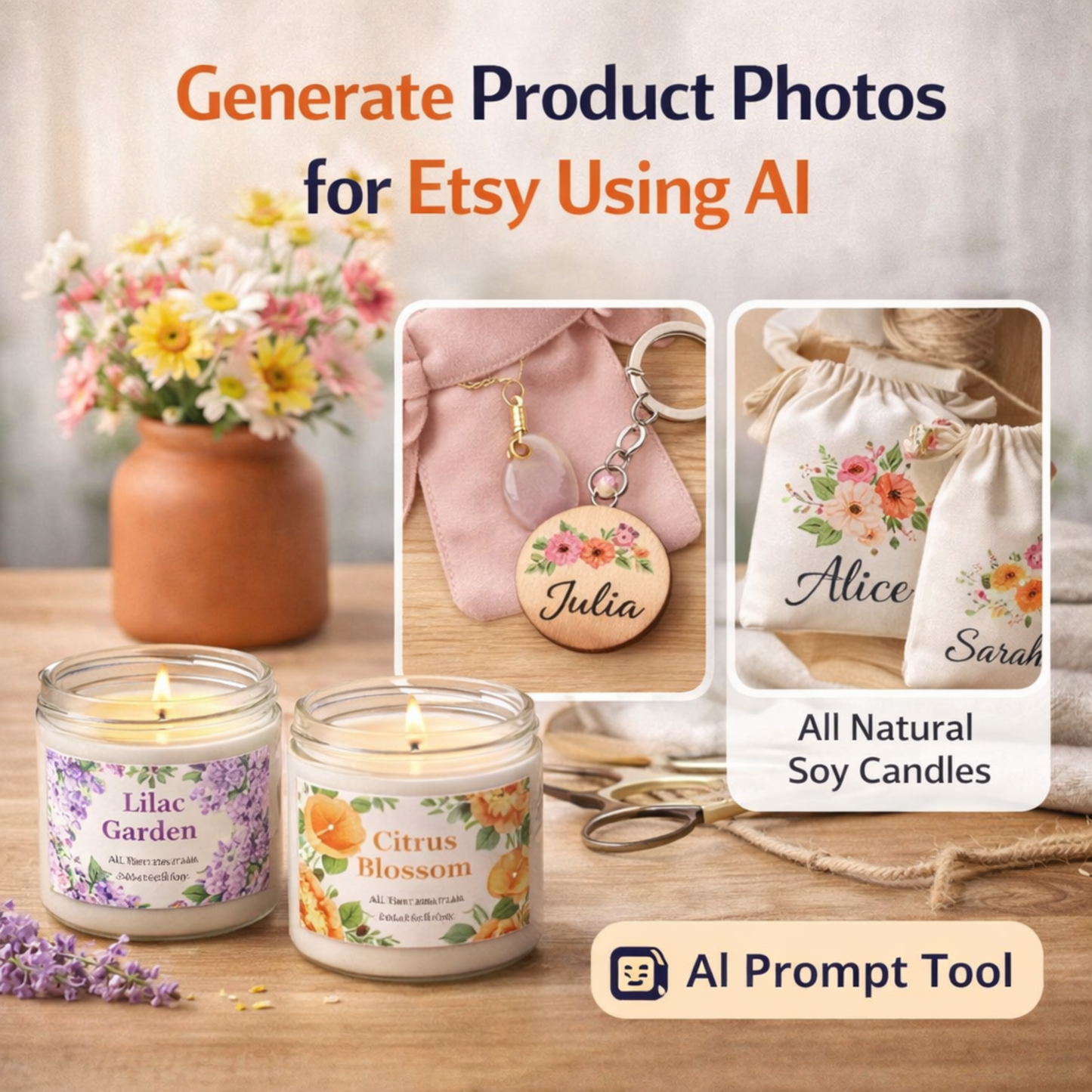 AI workflow tool that helps Etsy sellers generate product photos for listings to improve visibility and clicks