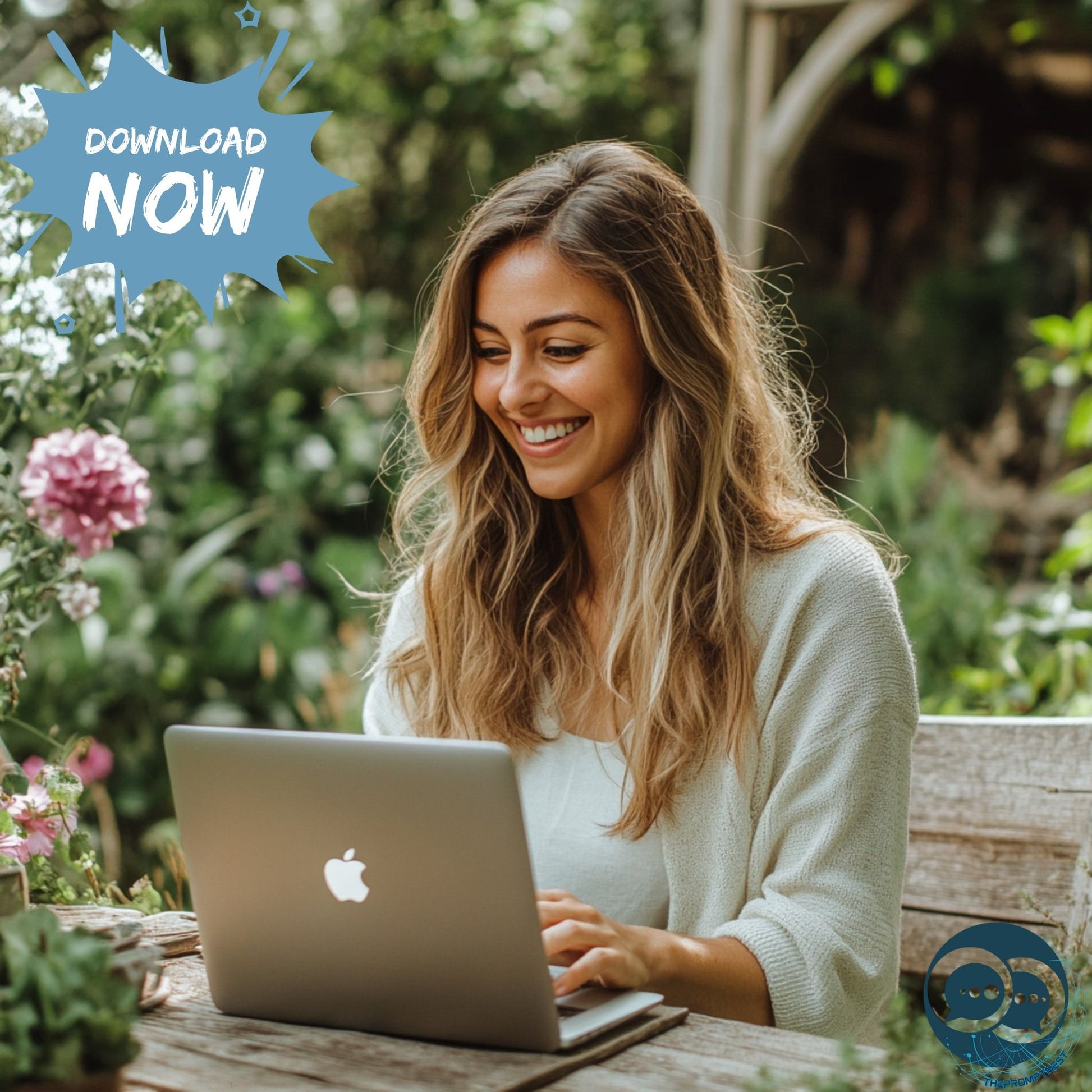 Woman using AI prompts on her laptop to generate a matching nursery print series. Perfect for Etsy, KDP, and print-on-demand businesses.