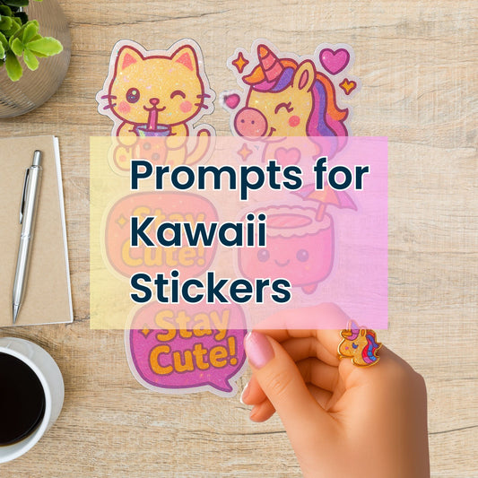 Hand holding kawaii digital sticker prompt PDF with chibi cat design for Etsy


