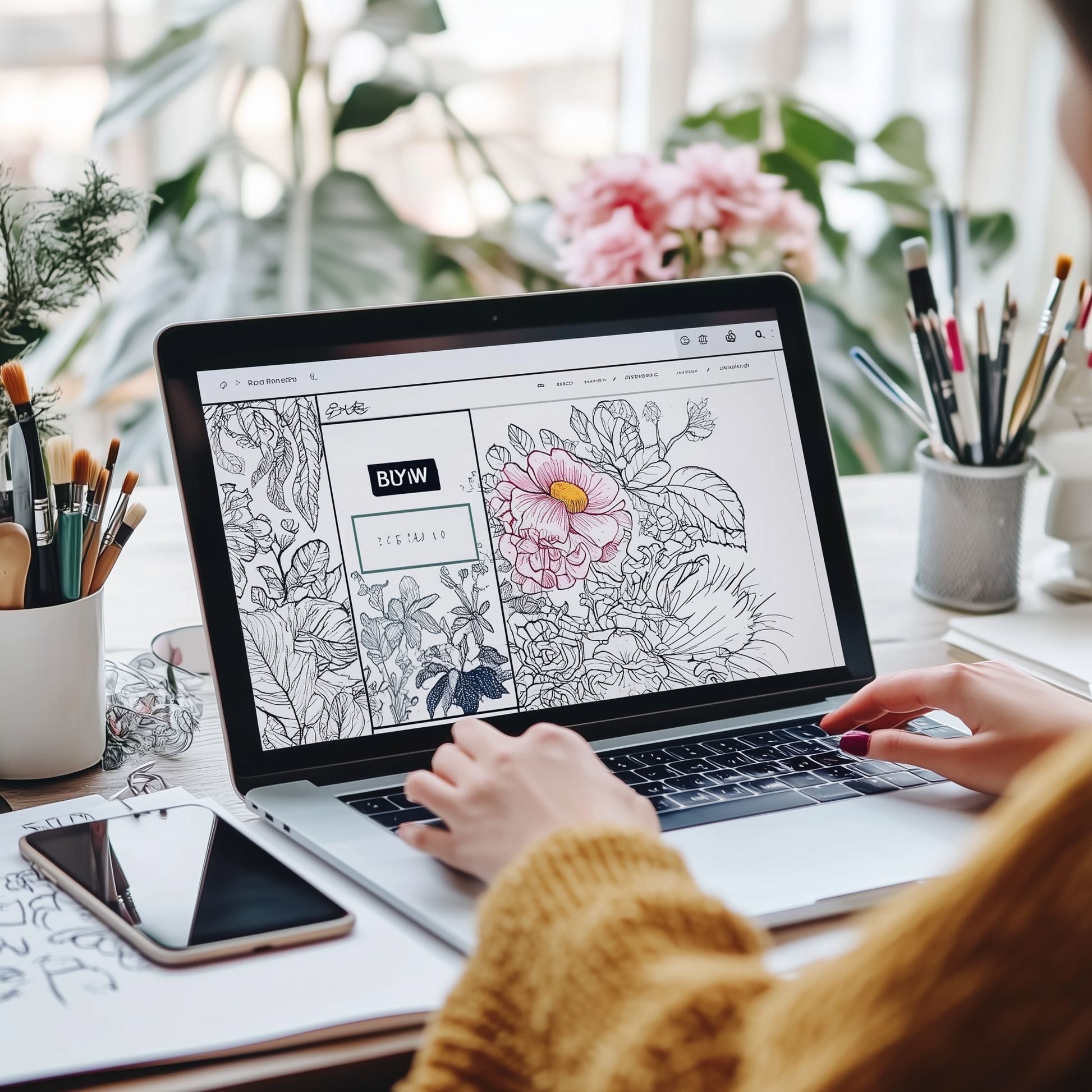 Entrepreneur in their cozy home office, surrounded by neatly stacked adult coloring books, showcasing their small business journey and ready for customer orders.