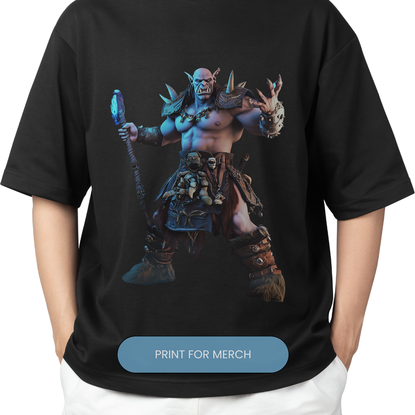 Fantasy character T-shirt featuring a World of Warcraft-style design. Perfect for gaming merch, print-on-demand, and RPG fans