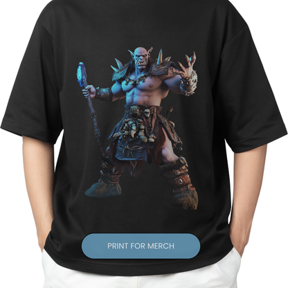 Fantasy character T-shirt featuring a World of Warcraft-style design. Perfect for gaming merch, print-on-demand, and RPG fans