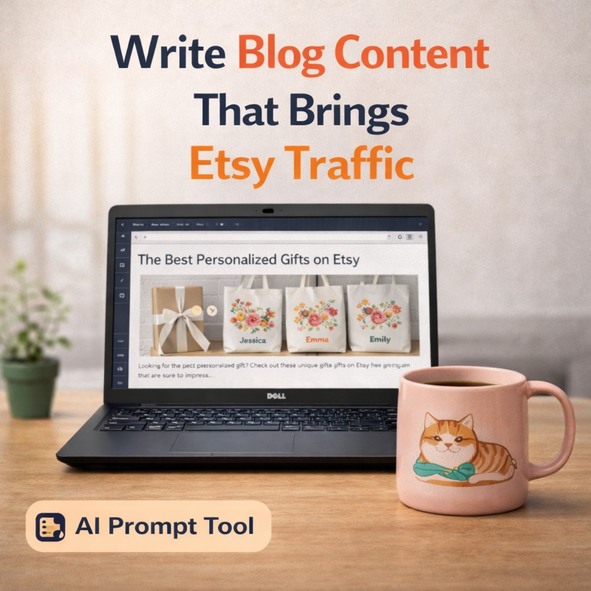 etsy seller writing blog content to drive traffic using ai tools and seo strategy