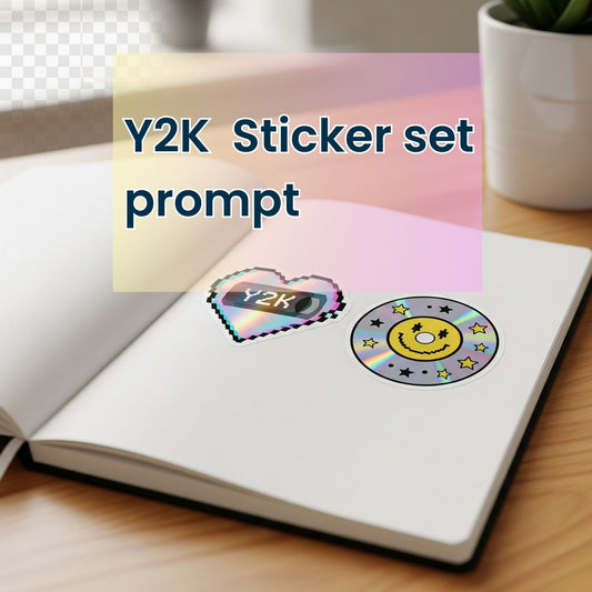 Y2K holographic neon sticker AI prompt on laptop for Etsy sellers”

