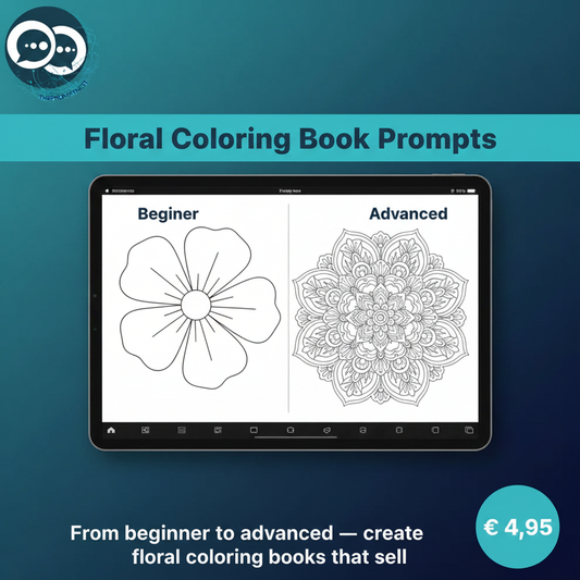 Floral Coloring Book Prompts – beginner to advanced split-screen product card
