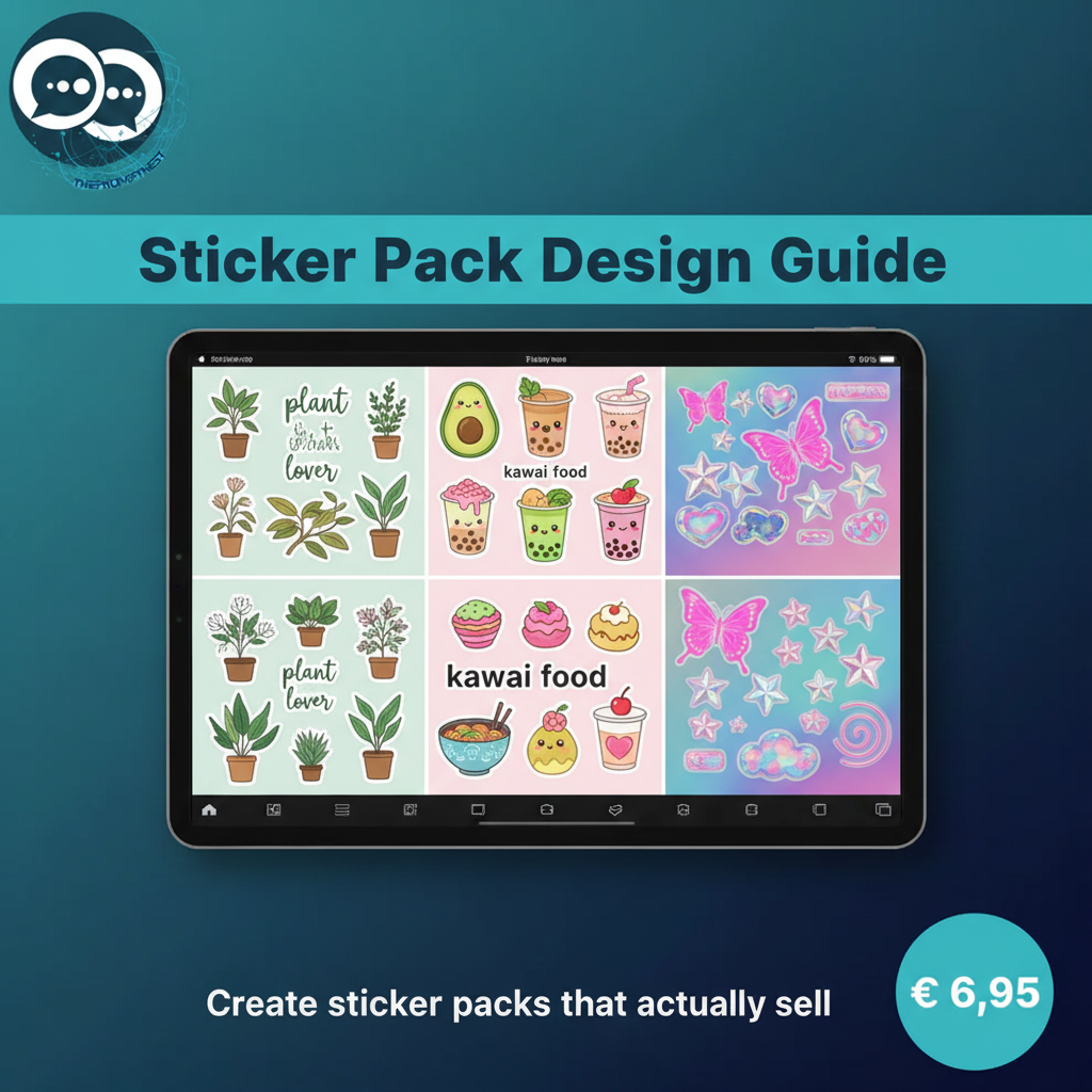 Digital sticker pack AI prompt guide by The Prompt Nest – structured system to create consistent, sellable sticker collections using ChatGPT, MidJourney and other AI tools