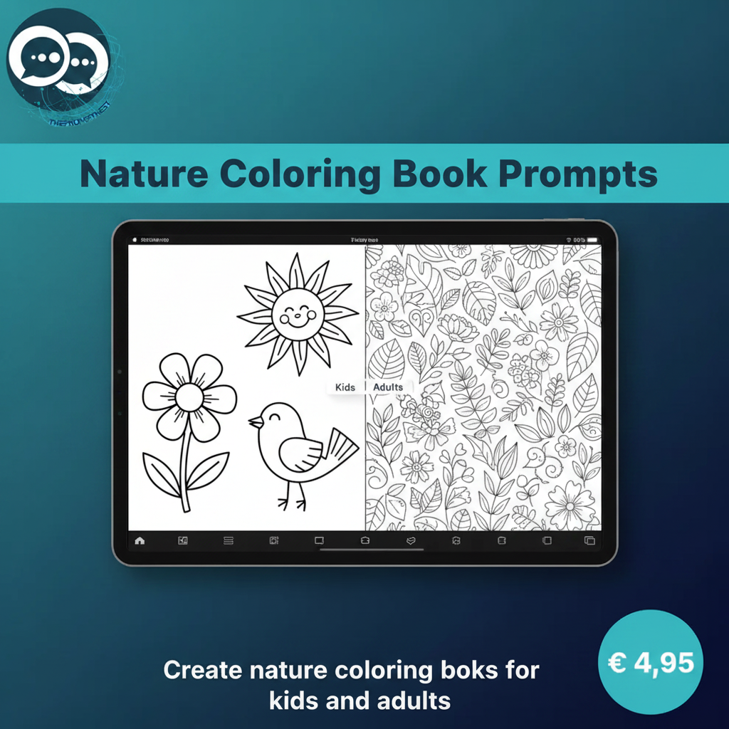 Nature Coloring Book Prompts – kids and adults split-screen product card