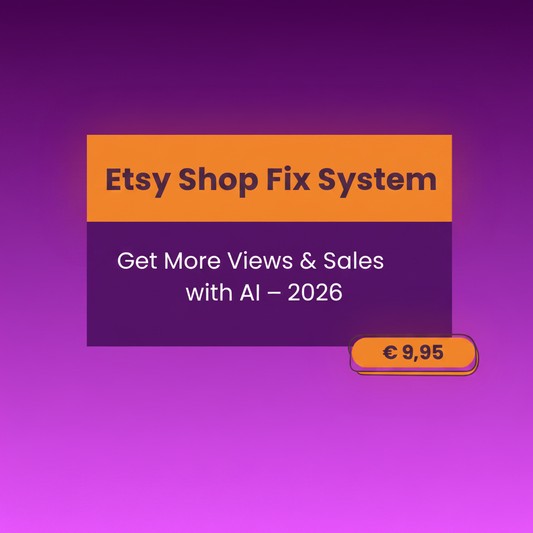 Etsy Shop Fix System 2026 – 3-step AI workflow to fix your titles, tags and visuals and get more views and sales on Etsy in 2026