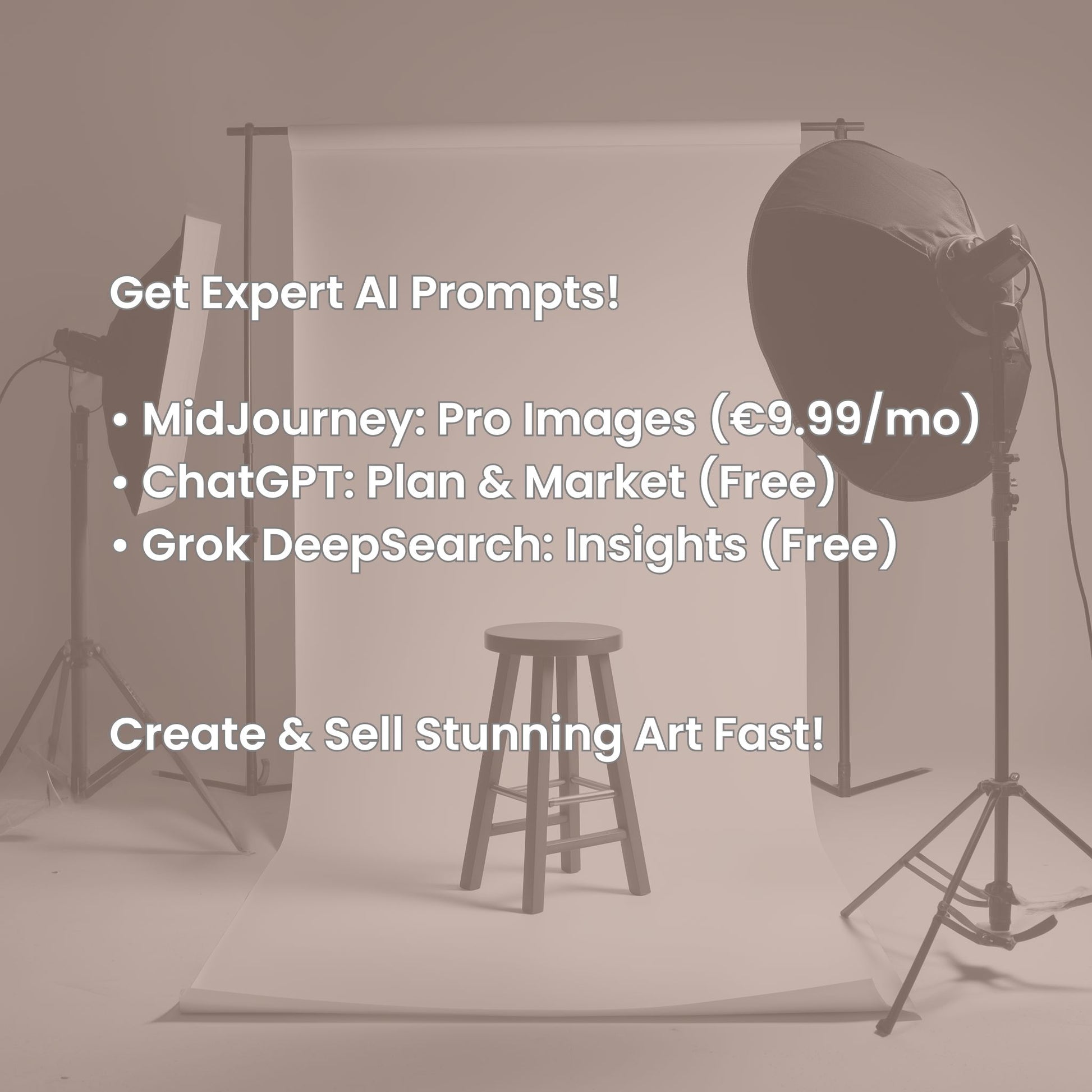 Infographic highlighting MidJourney and ChatGPT for creating and selling pro AI product images with prompts